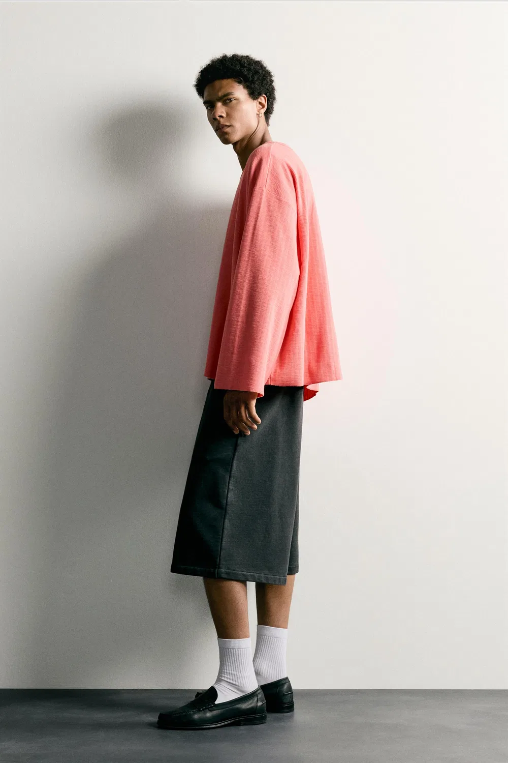 Футболка свободного кроя с длинными рукавами ZARA, Coral — фото 4