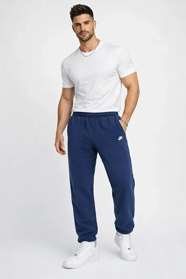 Мужские спортивные штаны утепленные хлопковые Nike, Navy Blue — фото 2
