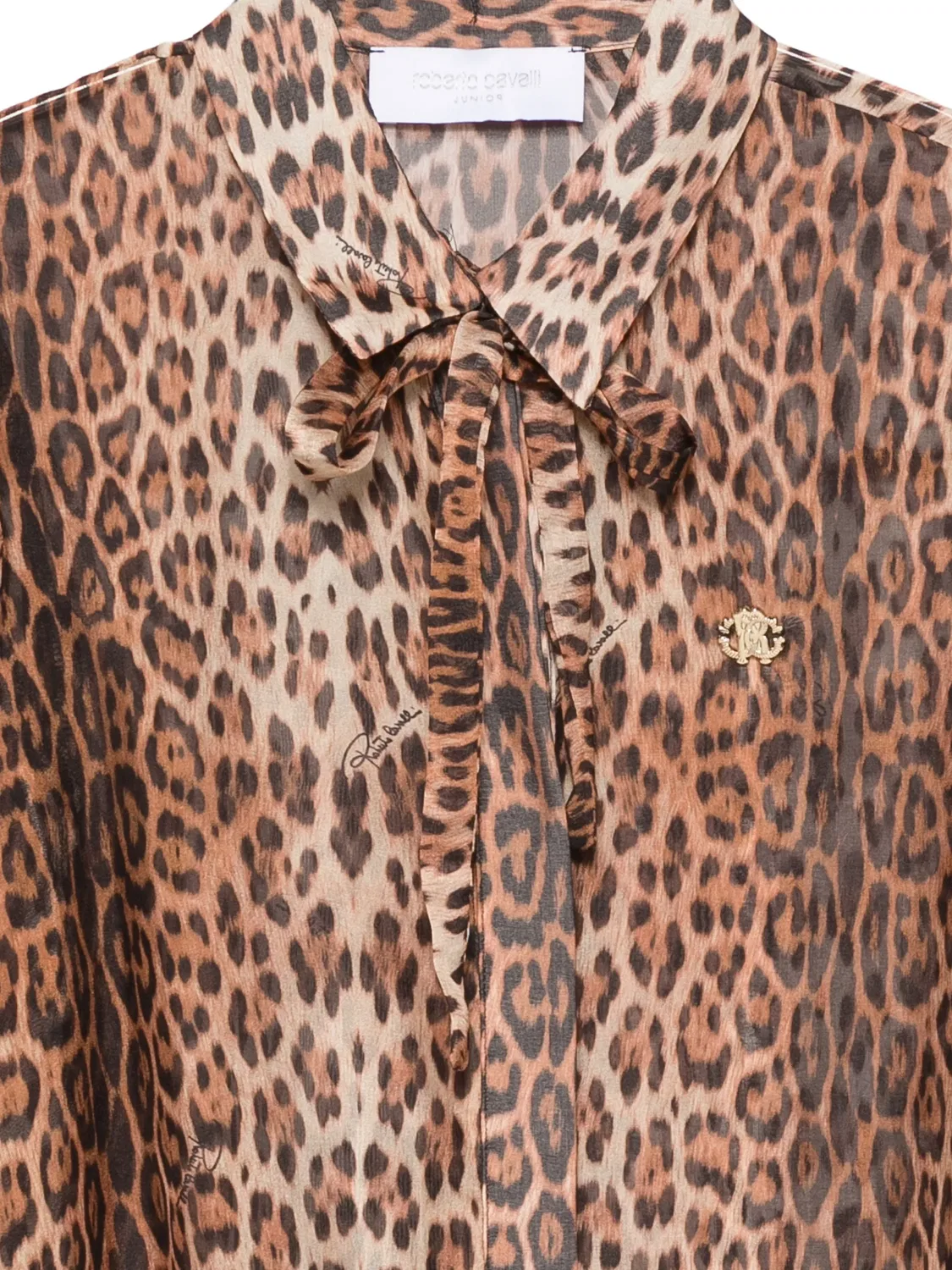 Блузка с бантом и леопардовым принтом Roberto Cavalli Junior, коричневый — фото 3