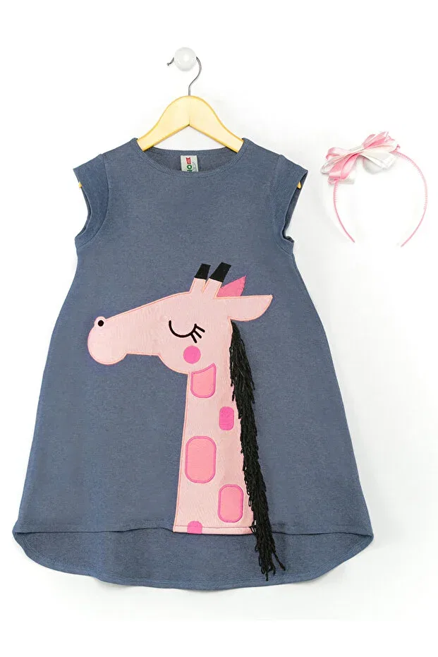 Детское платье для девочек с принтом Pink Giraffe Denokids, Blue — фото 3