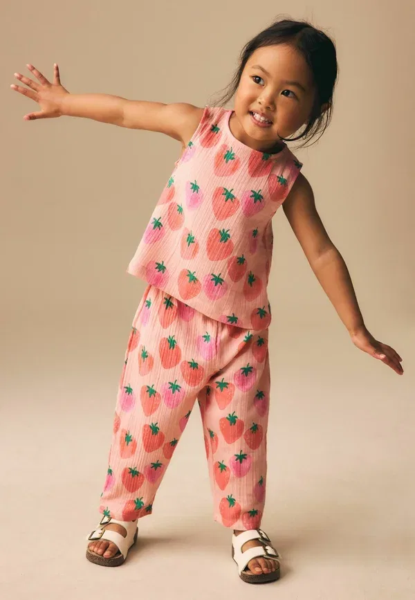 Комплект из топа и брюк, хлопок, Regular fit - top & trousers set - trousers, Next, Pink Strawberry Print, розовый
