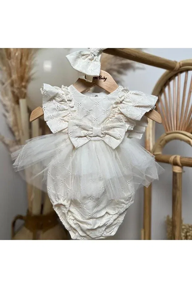 Детский комбинезон для девочек с коротким рукавом Ma Moi Baby, Ecru