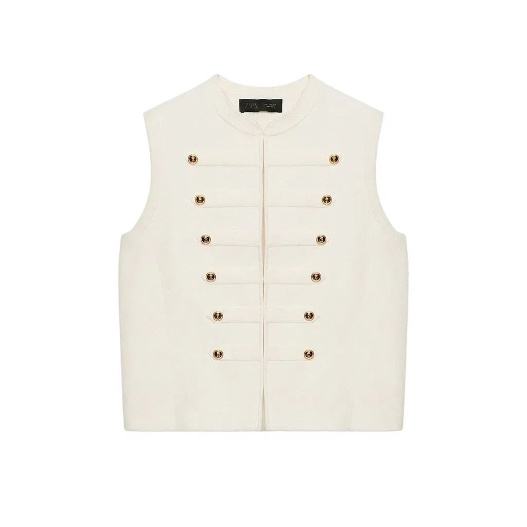 Женский топ-майка без рукавов с круглым вырезом ZARA, White