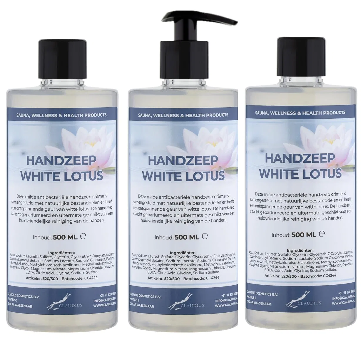Жидкое мыло White Lotus Hand Soap, 500 мл, набор 3 шт, Claudius