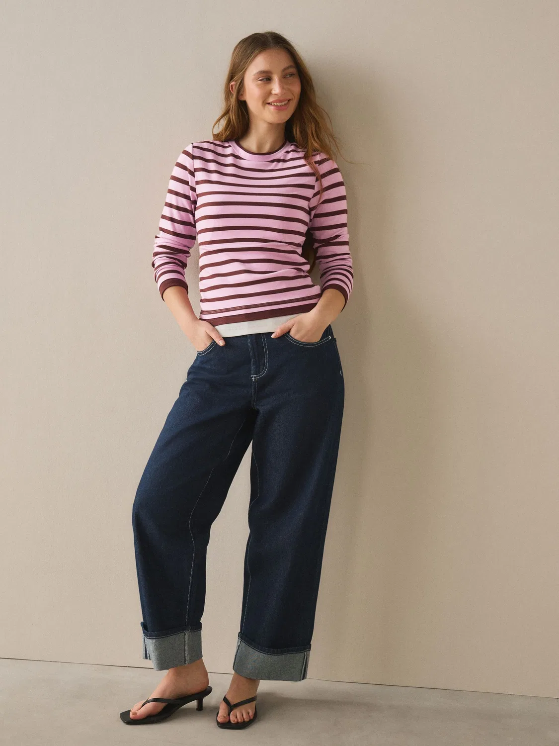 Топ с длинным рукавом Pink Stripe Soft Touch Next, розовый в полоску