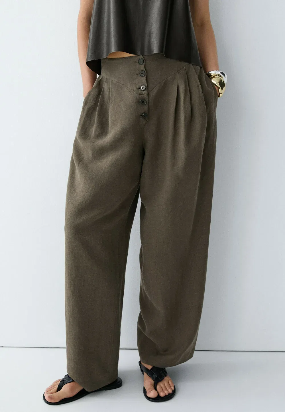 Складчатые брюки из смесовой льняной ткани Massimo Dutti, Mottled Brown