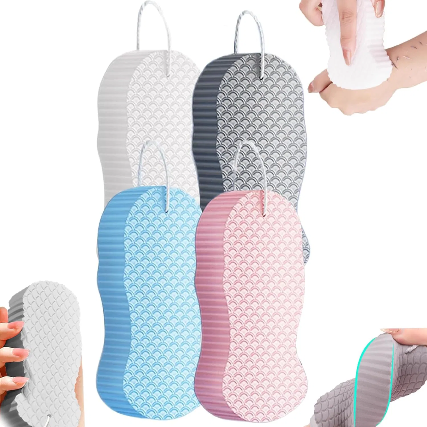Эксфолиирующая мочалка для ванны, PVA, 4 шт, Grey/White/Pink/Blue Generisch