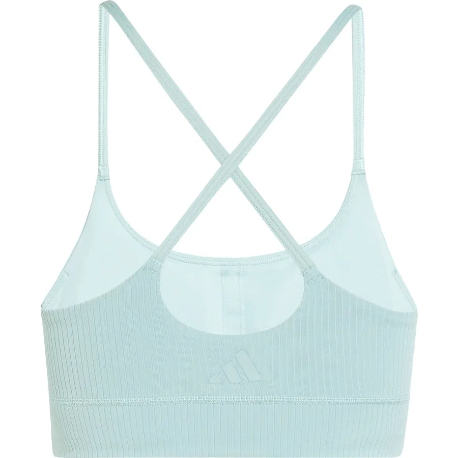 Спортивный бюстгальтер с длинным кроем, модель All Me Light Support Rib Bra Long Line, adidas, Светло-зеленый — фото 4