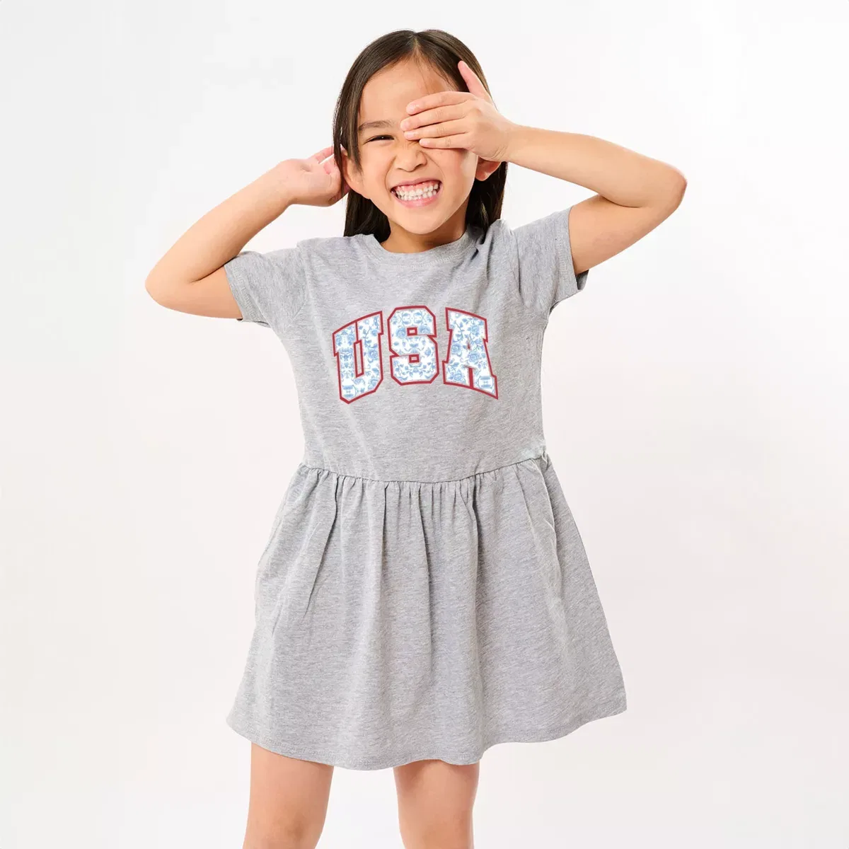Детское платье с принтом USA Blue Willow The Juniper Shop, Heather Grey