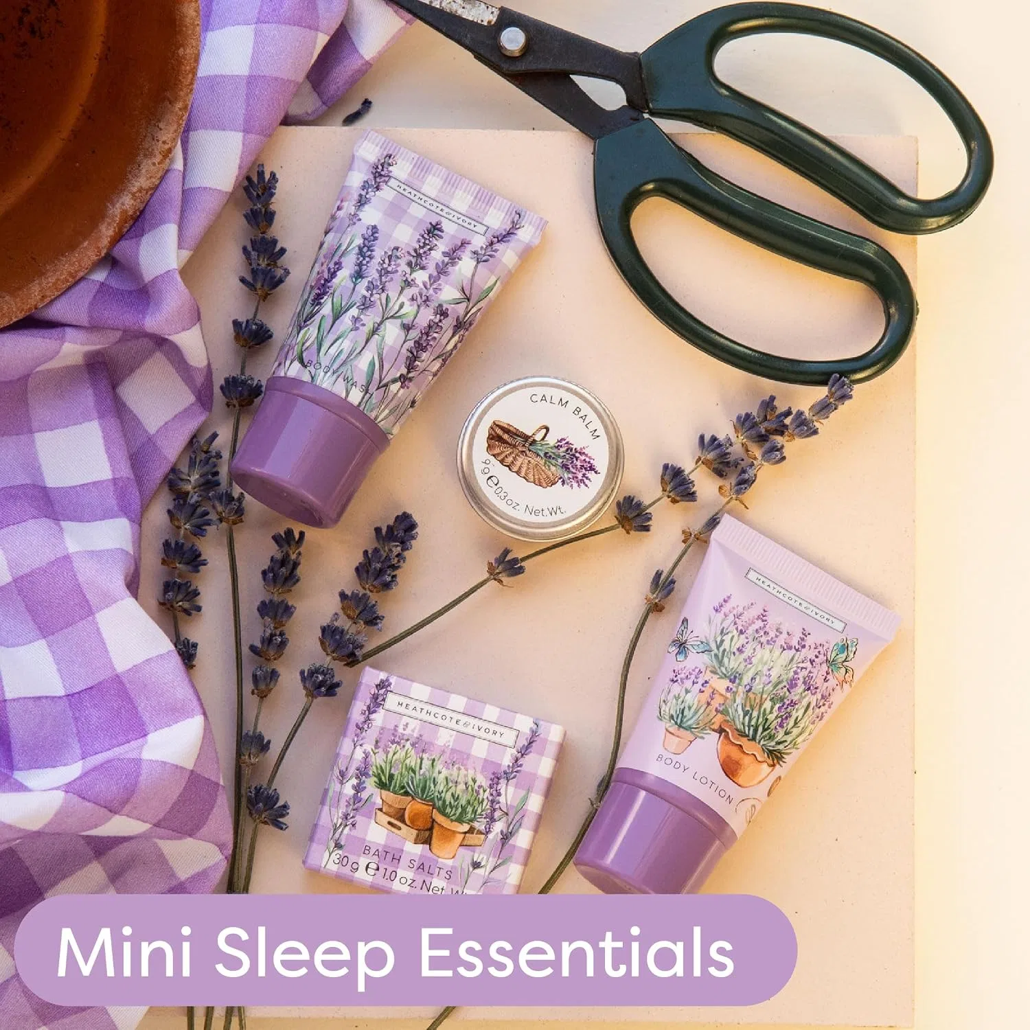 Набор для сна Mini Sleep Set, Heathcote & Ivory, крем для рук и гель для душа 2x30мл, соль для ванн 30г, бальзам 9г, Лаванда — фото 2