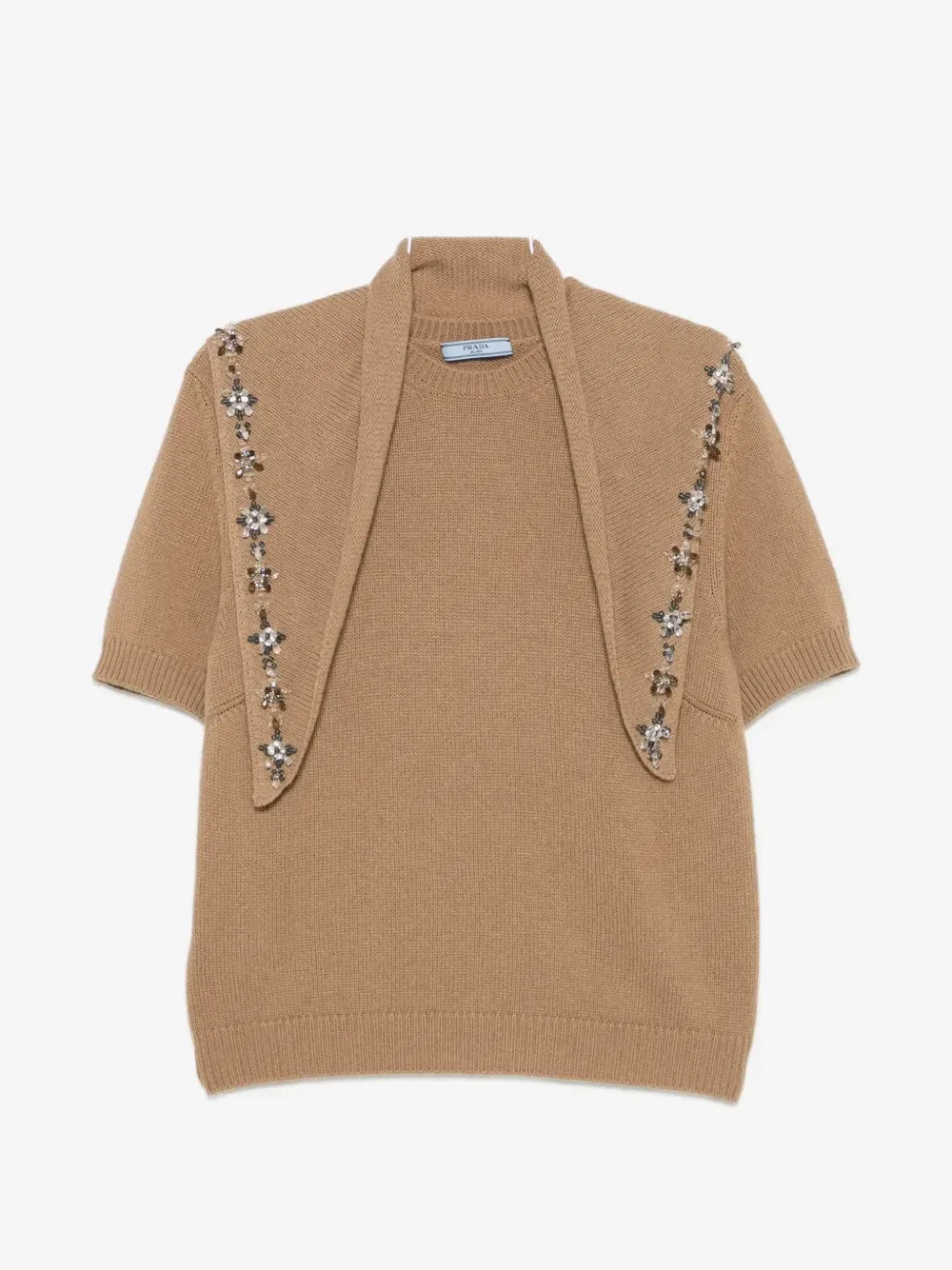 Кашемировый джемпер, украшенный кристаллами Prada, бежевый