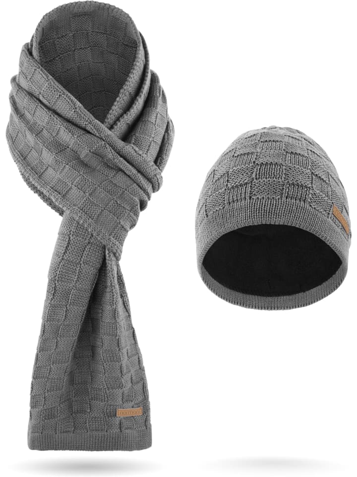 

Шапка normani Winterset aus Merinowolle Schal und Mütze Muster Yuma, серый