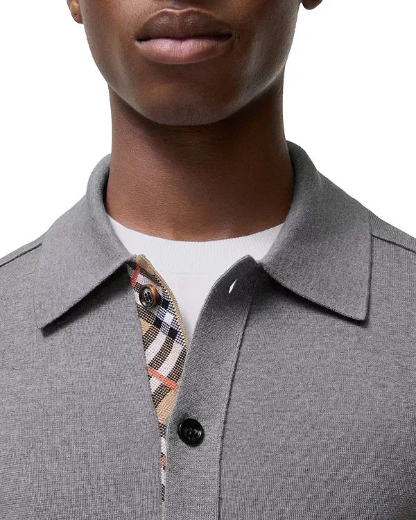 Мужской кардиган с воротником из тонкой шерсти Check Trim Burberry, серый — фото 2
