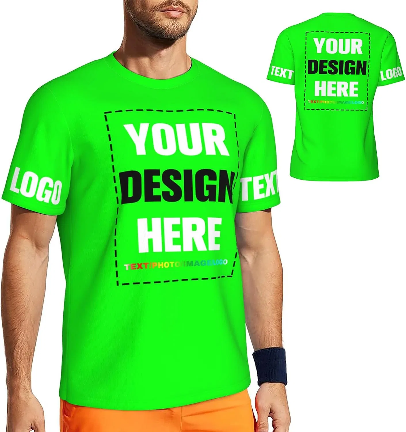 Мужская футболка с принтом Custom, Green