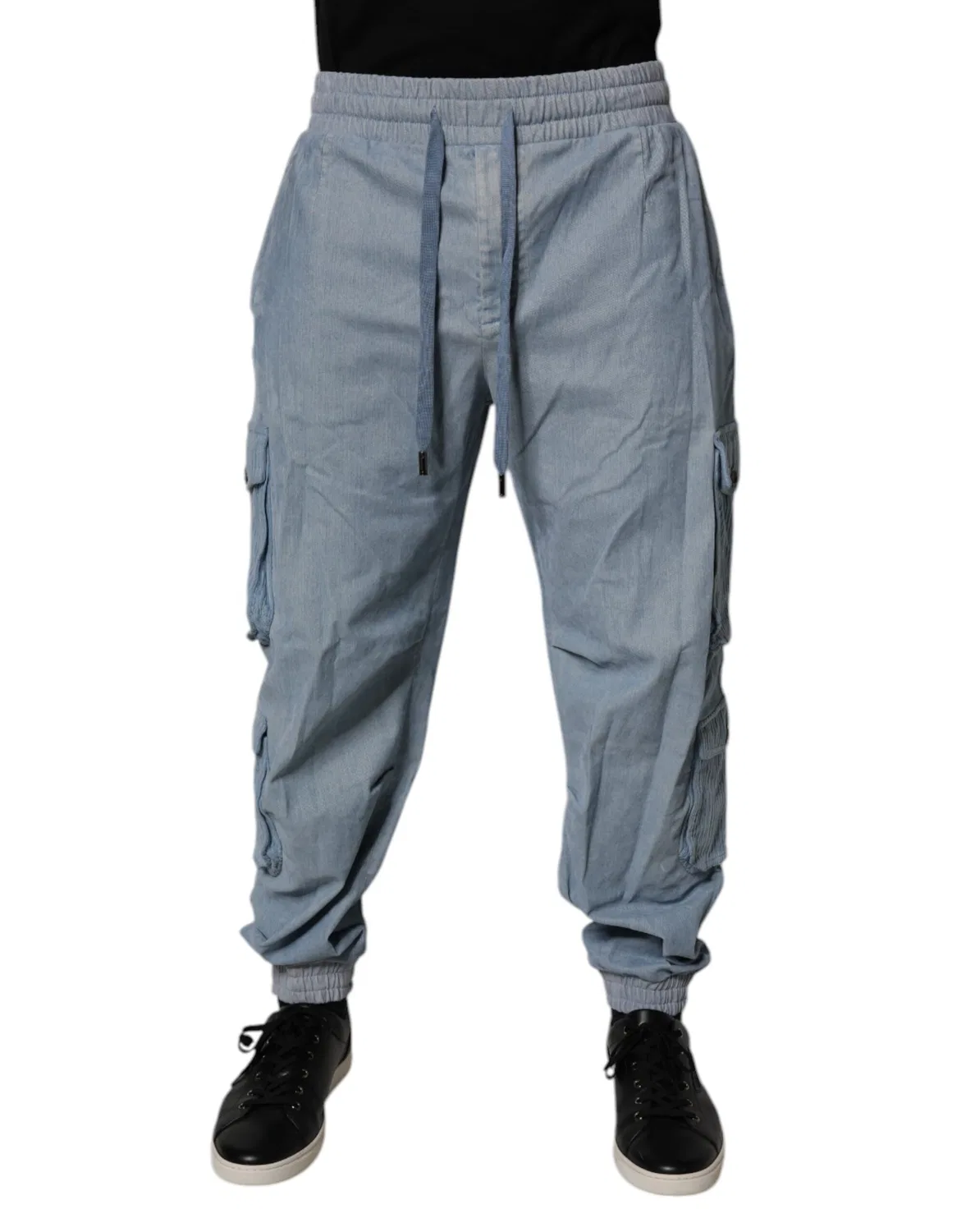 Мужские брюки-карго на шнурке Light Blue Cotton Jogger Cargo Dolce & Gabbana, Light Blue