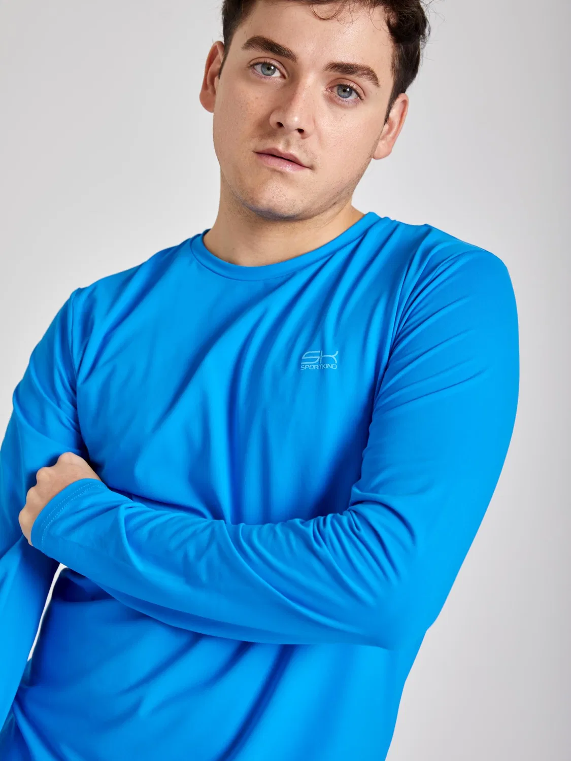 Спортивная футболка Sportkind Performance Shirt с круглым вырезом и длинными рукавами, бирюзового цвета — фото 3