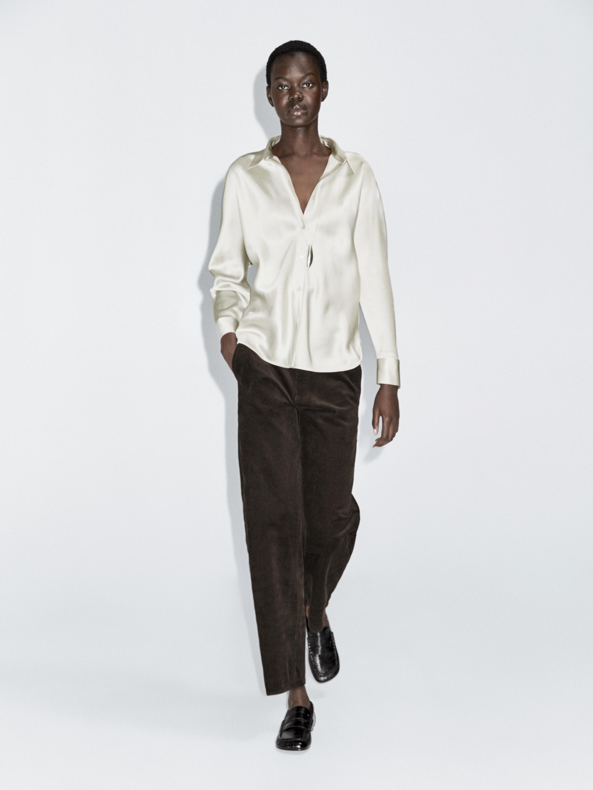 

Атласная рубашка с рукавами «летучая мышь» Massimo Dutti, серебряный