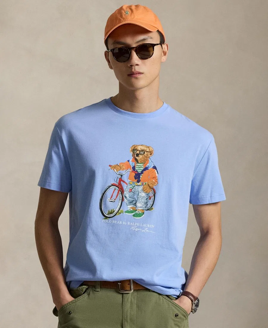 Классическая футболка-поло с изображением медведя Polo Ralph Lauren, синий — фото 3