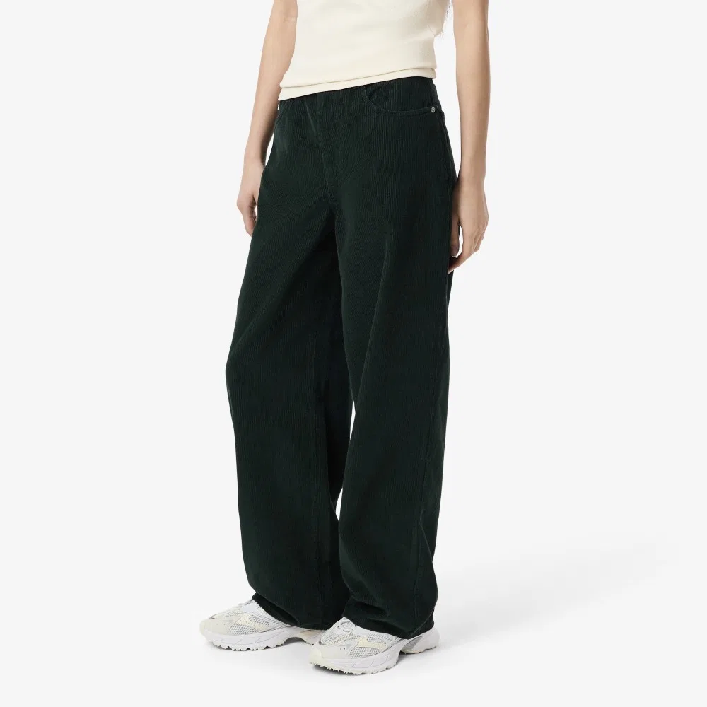 Брюки Lacoste вельветовые широкие, тёмно-зелёные — фото 3