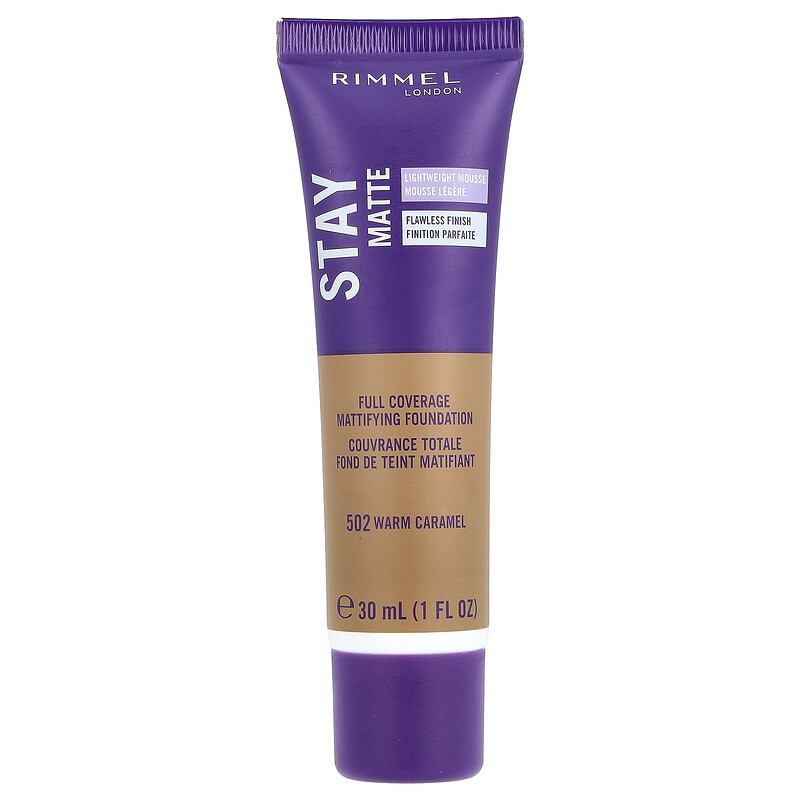 

Rimmel London, Stay Matte, Full Coverage Mattifying Foundation, 502 Warm Caramel, 1 fl oz (30 ml)