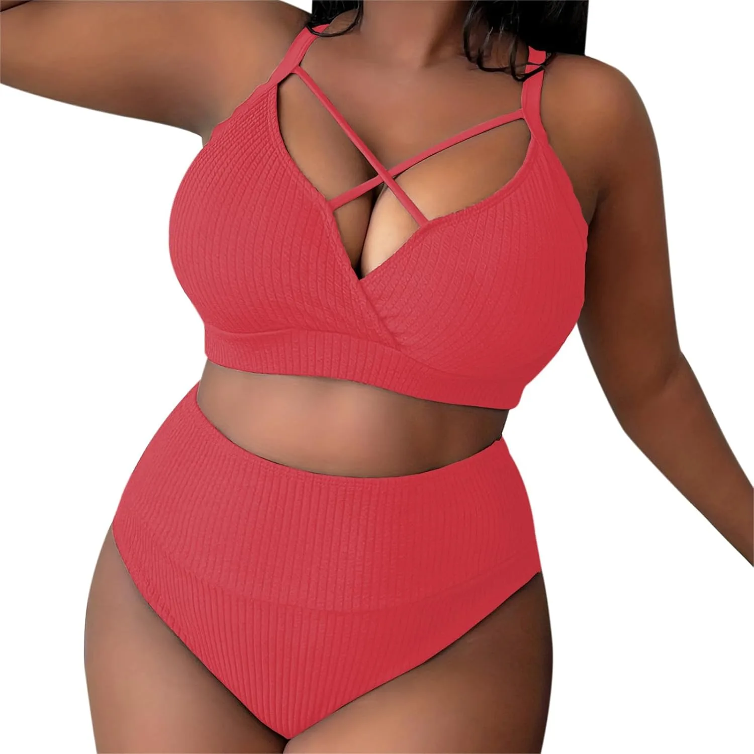 Купальник для женщин 2026 High Waisted Solid Sexy Curvy Color с низом для пляжа и спортивных тренировок Support Generic, красный