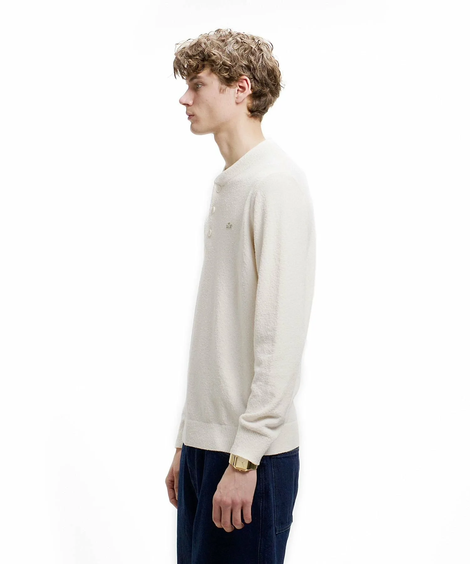 Вязаный свитер Хенли из букле LACOSTE, Off white — фото 4