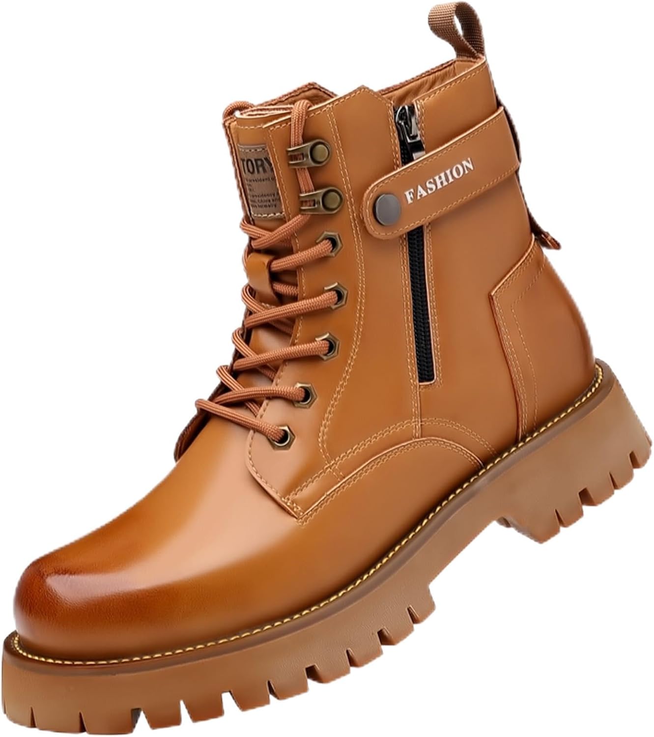 

Ботинки-чукка для мужчин, на шнуровке, на массивной платформе, высокие, с боковой молнией, в стиле милитари, с пряжкой, удобный круглый носок, нескользящая рифленая подошва, повседневные, деловые, рабочие, уличные ботильоны Oxngeos, коричневый