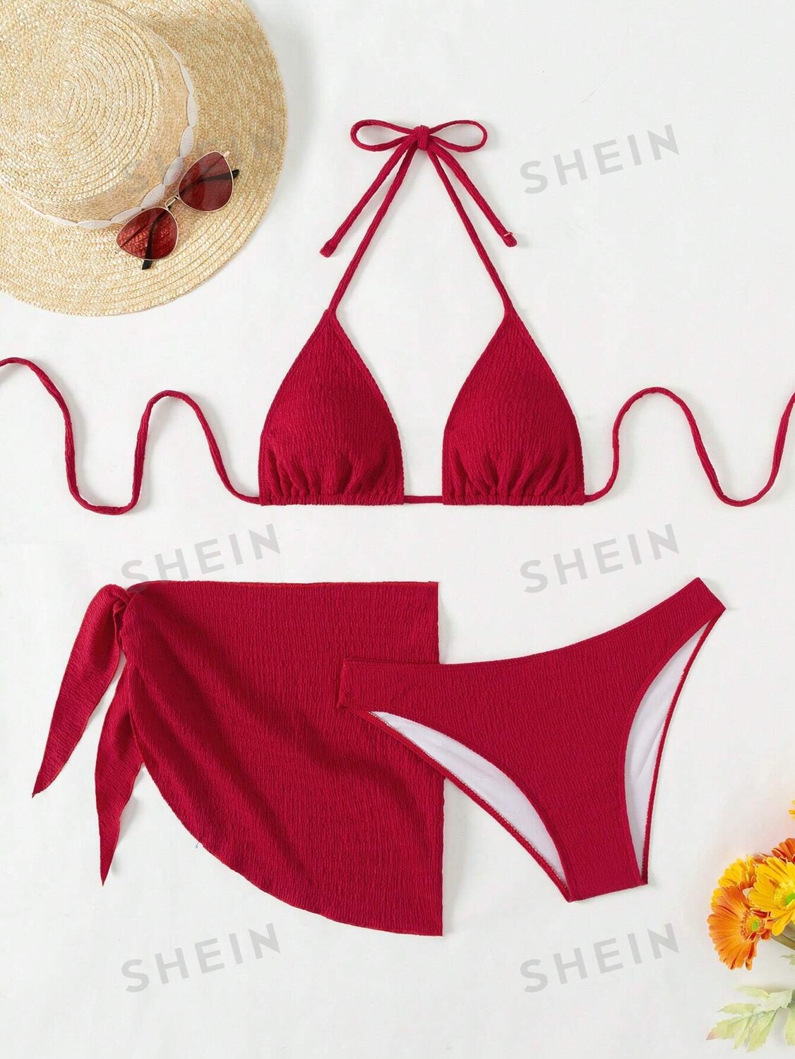 

Купальник Shein Swim Basics с вырезом на бретельках, красный