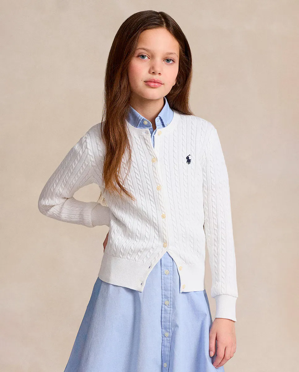

Хлопковая кофта для девочки с косами Polo Ralph Lauren, белый