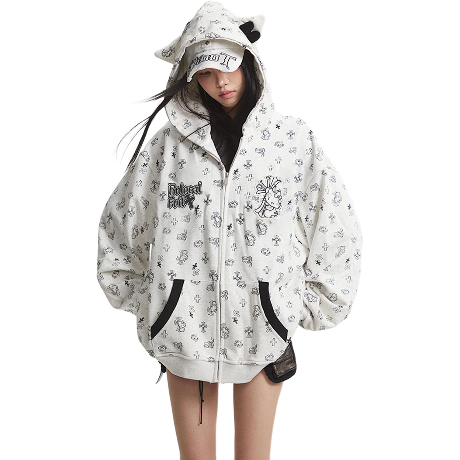 

Толстовка Unisex Hooded Moderate Cardigan NEVER RULE, белый серый fleece-lined