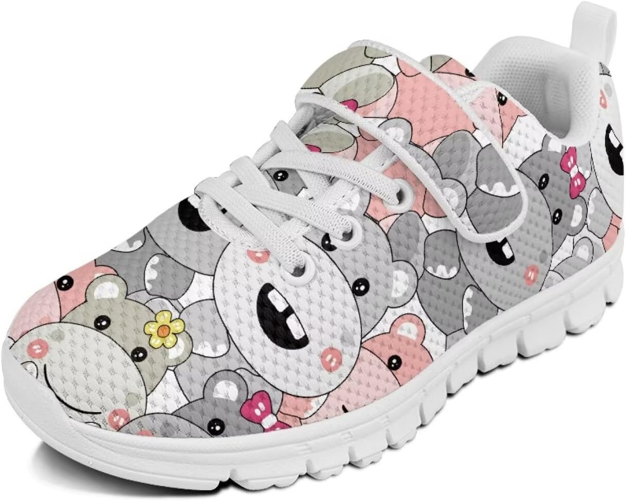 

Кроссовки с животным принтом для мальчиков и девочек, обувь для ходьбы, модный дизайн, с одной пряжкой, теннисные кроссовки, дышащие, легкие, идеальные для детей Watdotory, Cartoon Hippo Print