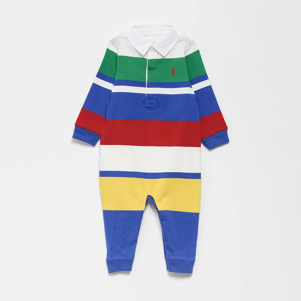 Детский полосатый хлопковый комбинезон-регби белого цвета от Polo Ralph Lauren Children