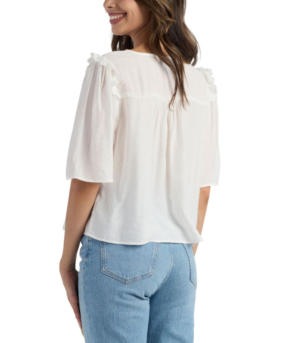 Однотонная жатая футболка с V-образным вырезом для подростков BCX, Off White — фото 4