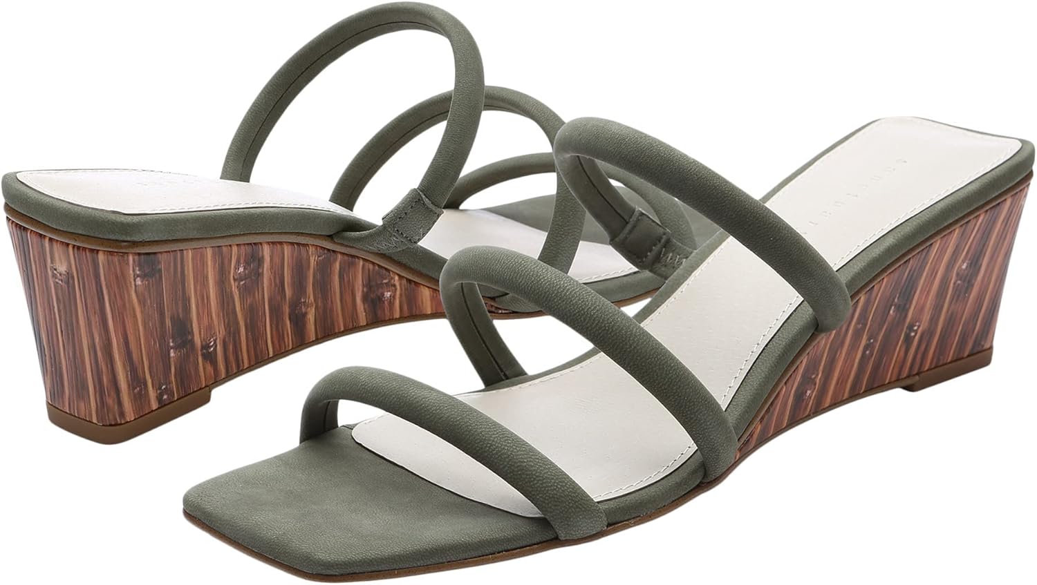 

Сандалии Sanctuary Women's Klique- стильный верх с трубчатыми ремешками, квадратный носок, клин из бамбука, подкладка из кожи, Trail Green