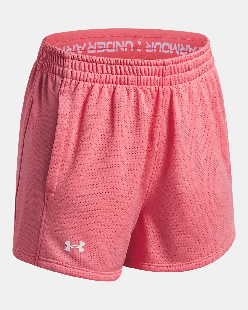 Шорты с длиной по внутреннему шву 6 см из дышащей двойной сетки UA Tech Mesh Play Up UnderArmour, Bittersweet Pink/White — фото 3