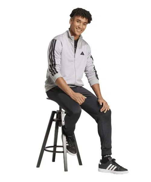 Мужской спортивный костюм из французского футера с тремя полосками Adidas, Черный — фото 4