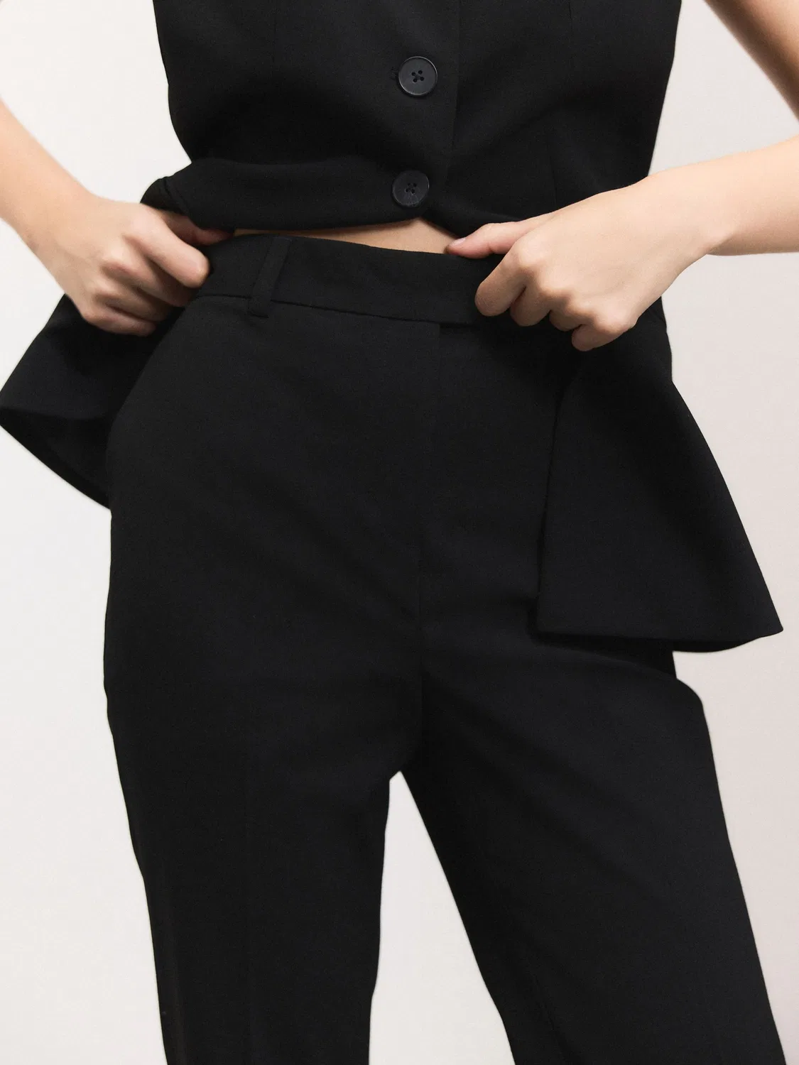 Брюки зауженные к низу, шерстяная смесь, Tailored Bootcut Next, черный — фото 4