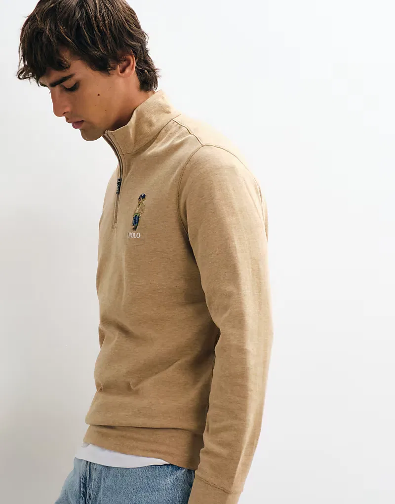 Бежевый джемпер Polo Ralph Lauren с логотипом и застежкой-молнией до середины груди — фото 4