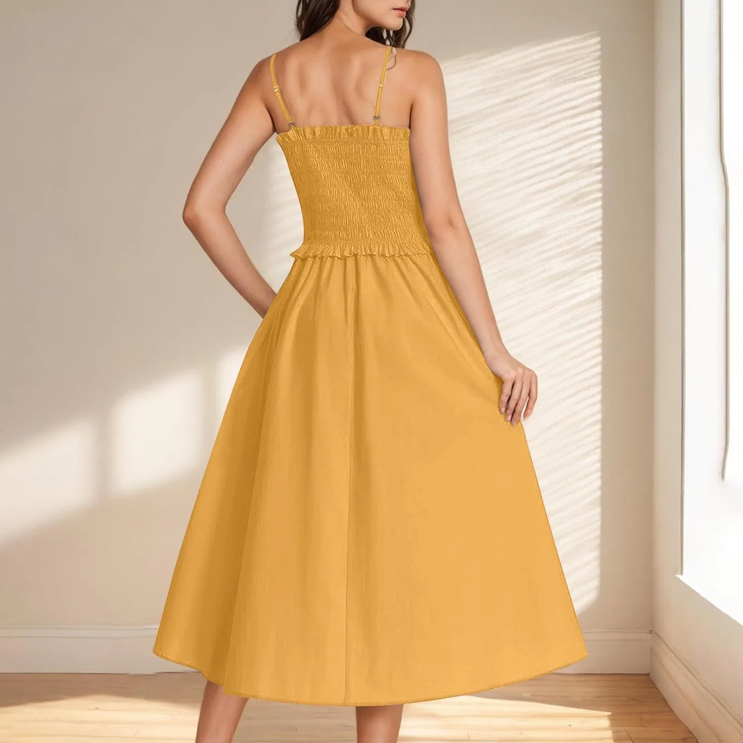 Женское летнее платье макси на тонких бретелях A-силуэта Bohemian, Yellow — фото 4