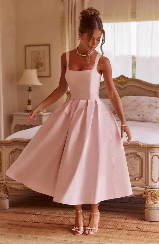 Женское сатиновое платье миди A-силуэта с корсетом LA201, Hot Pink — фото 3