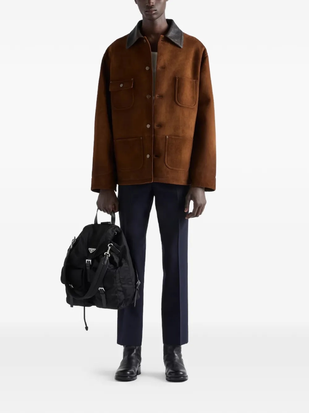 Замшевая куртка-кабан Prada, коричневый — фото 2