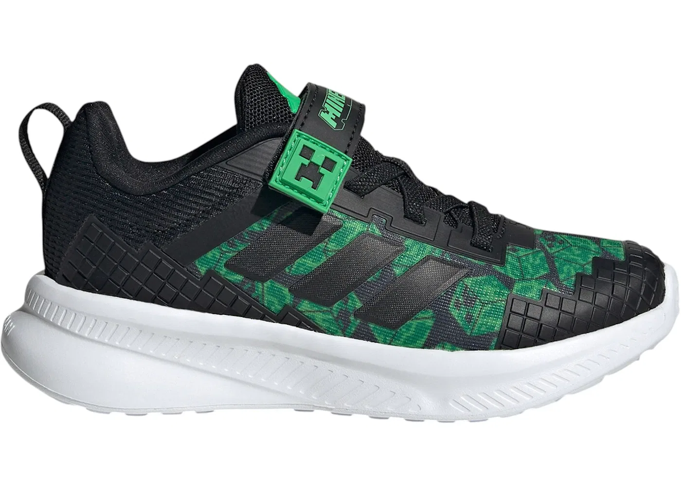 Детские кроссовки для мальчиков с шнуровкой Adidas Fortarun 4.0 Minecraft Black, Core Black/Core Black/Cloud White