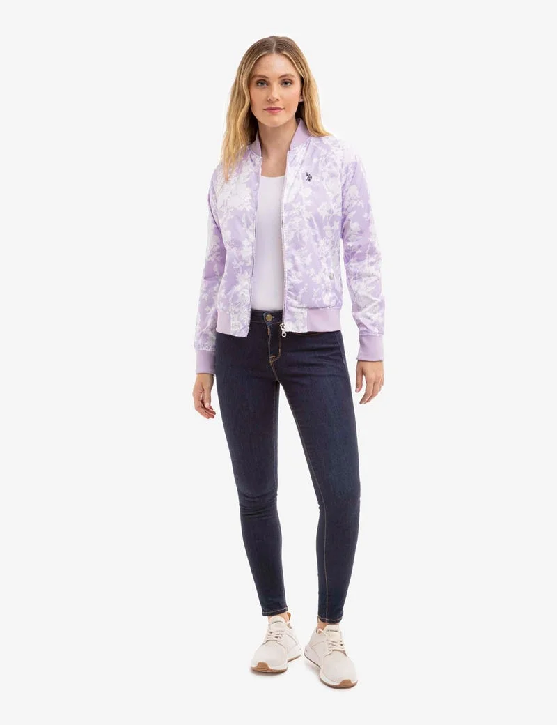 Женская куртка-бомбер U.S. Polo Assn. Printed Zip Front, лавандовый/белый — фото 3