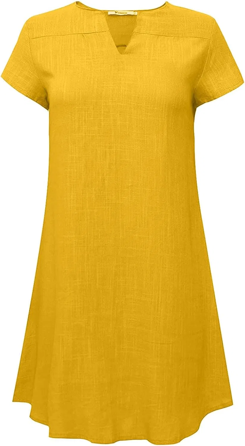 Женское хлопковое платье миди V-образным вырезом, Yellow — фото 3