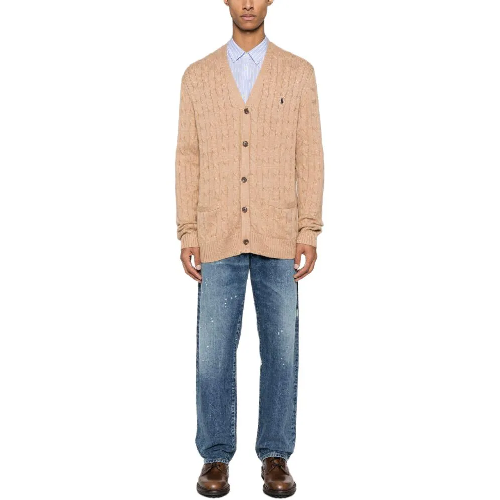 Кардиган из хлопка с вязкой косичкой Polo Ralph Lauren, Camel Brown — фото 4