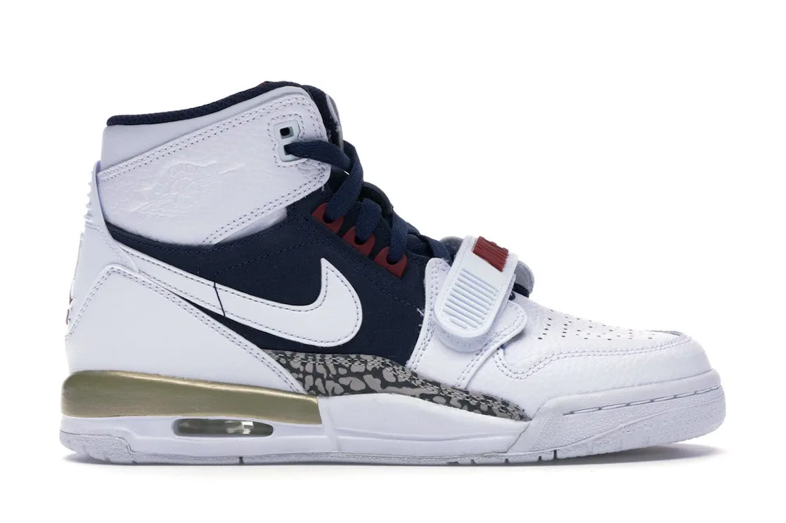 Детские кроссовки Lifestyle с принтом слоновой кости Jordan Legacy 312 Olympic, White/White-Midnight Navy-Varsity Red-Metallic Gold