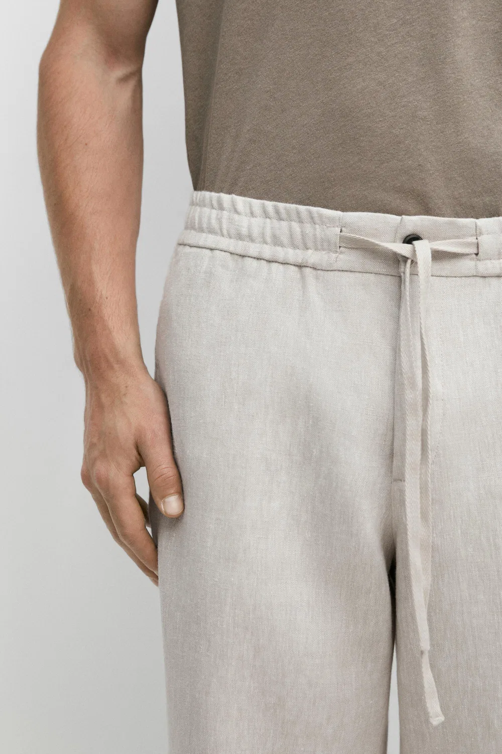 Льняные спортивные брюки Massimo Dutti, песочный коричневый — фото 4