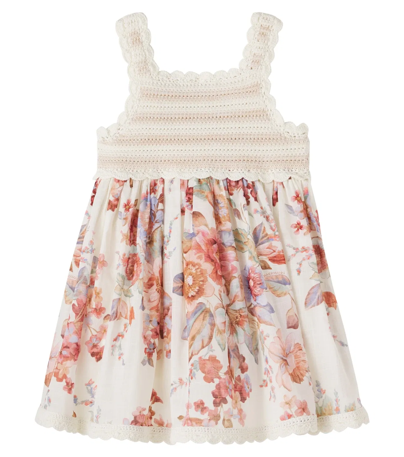 Платье хлопковое с цветочным узором Awaken Zimmermann Kids, бежевый — фото 4