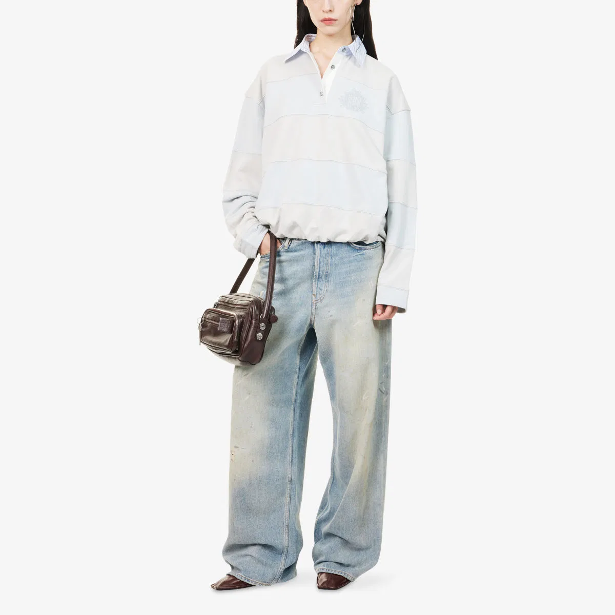 Хлопковая толстовка в полоску с вышитым логотипом Acne Studios, светло-голубой/серый — фото 2