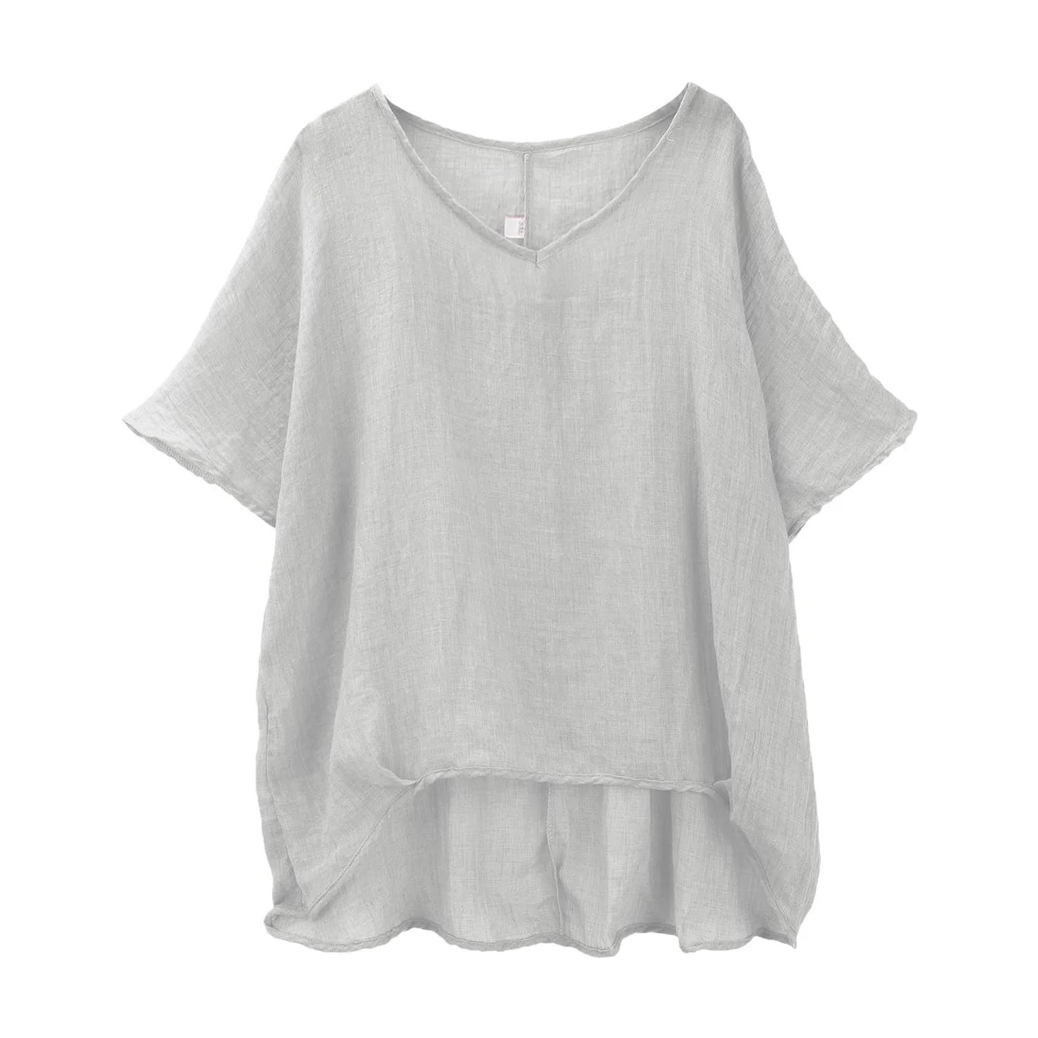 Женская футболка с коротким рукавом из льна Women Long T Shirts Summer Short Sleeve Solid Color Casual Linen Tops Plus Size, White — фото 4
